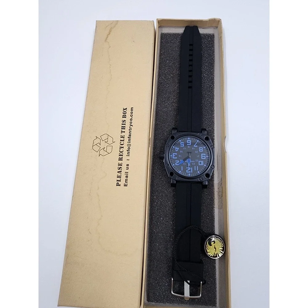 Infantry Co Military Issue Revival Watch Black Rubber Strap Blue Numerals Quartz
